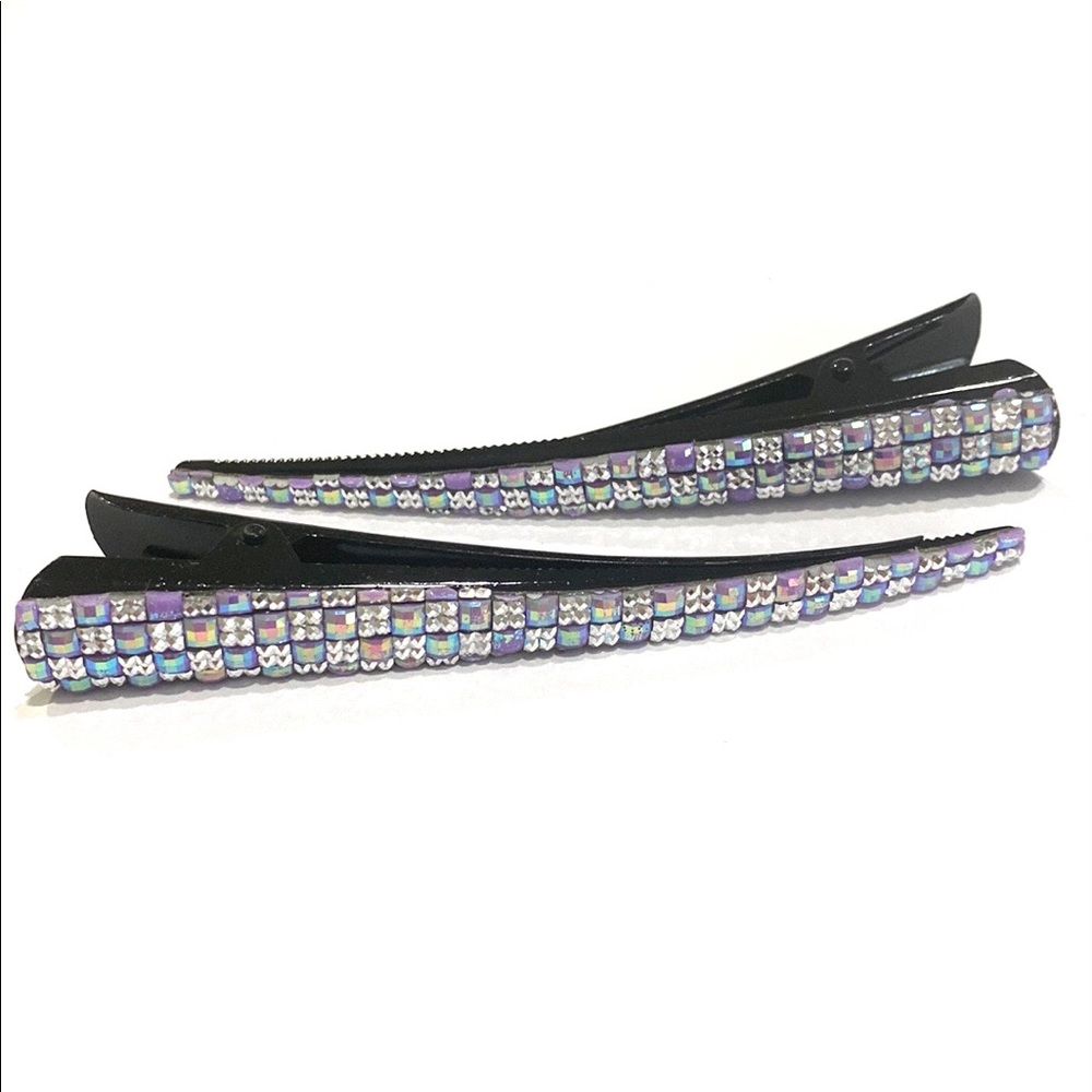 Updo Hair Clips Set Of 2 Shimmering Purple Squares